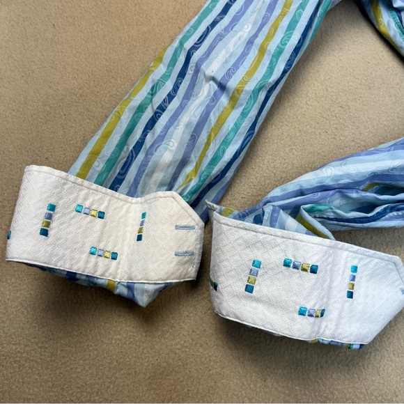 Robert Graham Shirt Men’s L / XL Blue Striped Long Sleeve Button Up Cotton Silk - Picture 9 of 10